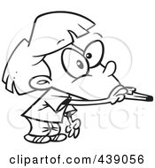 Royalty Free RF Clip Art Illustration Of A Cartoon Black And White Outline Design Of A Girl Blowing A Kazoo