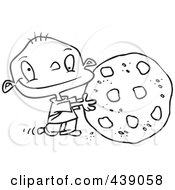 Poster, Art Print Of Cartoon Black And White Outline Design Of A Toddler Rolling A Large Chocolate Chip Cookie
