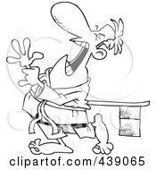 Royalty Free RF Clip Art Illustration Of A Cartoon Black And White Outline Design Of A Karate Man With A Hurt Hand