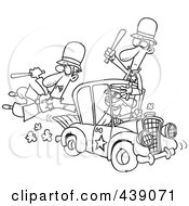 Cartoon Black And White Outline Design Of A Thief Stealing A Police Car