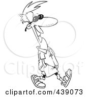 Royalty Free RF Clip Art Illustration Of A Cartoon Black And White Outline Design Of A Happy Summer Man Walking