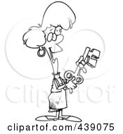 Royalty Free RF Clip Art Illustration Of A Cartoon Black And White Outline Design Of A Woman Holding An Opportunity Key by toonaday