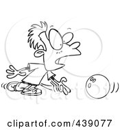 Poster, Art Print Of Cartoon Black And White Outline Design Of A Boy Bowling