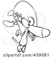 Royalty Free RF Clip Art Illustration Of A Cartoon Black And White Outline Design Of A Dog Jumping Rope