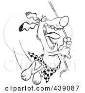 Royalty Free RF Clip Art Illustration Of A Cartoon Black And White Outline Design Of A Jungle Dog Swinging On A Vine by toonaday