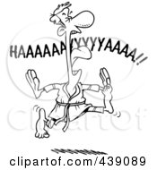 Poster, Art Print Of Cartoon Black And White Outline Design Of A Karate Man Screaming And Jumping