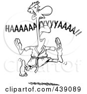 Royalty Free RF Clip Art Illustration Of A Cartoon Black And White Outline Design Of A Karate Man Screaming And Jumping