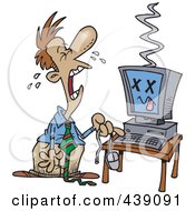Royalty Free RF Clip Art Illustration Of A Cartoon Business Man With A Fried Computer