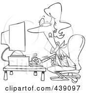 Royalty Free RF Clip Art Illustration Of A Cartoon Black And White Outline Design Of A Woman Working With A Broken Arm