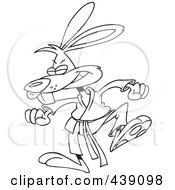 Royalty Free RF Clip Art Illustration Of A Cartoon Black And White Outline Design Of A Karate Rabbit Stomping