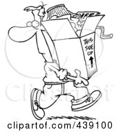 Royalty Free RF Clip Art Illustration Of A Cartoon Black And White Outline Design Of A Man Carrying A Box Of Junk