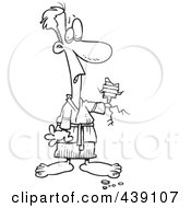 Royalty Free RF Clip Art Illustration Of A Cartoon Black And White Outline Design Of A Karate Man With His Hand Through A Wall