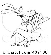 Poster, Art Print Of Cartoon Black And White Outline Design Of A Kangaroo With A K In Its Pouch