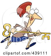 Royalty Free RF Clip Art Illustration Of A Cartoon Businesswoman Running With An Opportunity Key