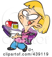 Royalty Free RF Clip Art Illustration Of A Cartoon Keen Girl Carrying Binders