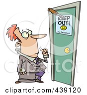 Poster, Art Print Of Cartoon Businessman At A Door With A Keep Out Sign