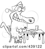 Poster, Art Print Of Cartoon Black And White Outline Design Of A Christmas Gator Anticipating Dinner