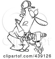 Poster, Art Print Of Cartoon Black And White Outline Design Of A Man Operating A Jackhammer