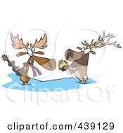 Royalty Free RF Clip Art Illustration Of A Cartoon Moose And Elk Jamming In The Snow by toonaday