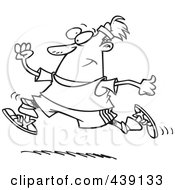 Poster, Art Print Of Cartoon Black And White Outline Design Of A Jogging Man