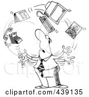Cartoon Black And White Outline Design Of A Businessman Juggling Responsibilities