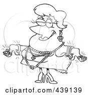 Poster, Art Print Of Cartoon Black And White Outline Design Of A Woman Wearing Jewels
