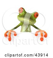 Clipart Illustration Of A Cute 3d Green Tree Frog Standing Behind A Blank Sign by Julos #COLLC43914-0108