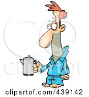 Cartoon Tired Man Holding A Coffee Pot