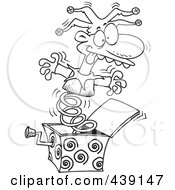 Royalty Free RF Clip Art Illustration Of A Cartoon Black And White Outline Design Of A Jack In The Box Opening Up by toonaday