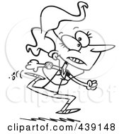 Royalty Free RF Clip Art Illustration Of A Cartoon Black And White Outline Design Of A Jogging Woman