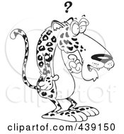 Royalty Free RF Clip Art Illustration Of A Cartoon Black And White Outline Design Of A Confused Jaguar