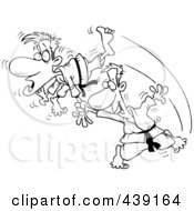 Cartoon Black And White Outline Design Of A Judo Man Fighting