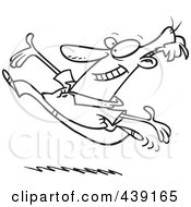 Poster, Art Print Of Cartoon Black And White Outline Design Of A Joyful Man Running