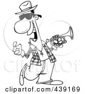 Royalty Free RF Clip Art Illustration Of A Cartoon Black And White Outline Design Of A Happy Jazz Musician