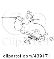 Poster, Art Print Of Cartoon Black And White Outline Design Of A Strong Javelin Man