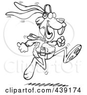 Poster, Art Print Of Cartoon Black And White Outline Design Of A Jogging Rabbit