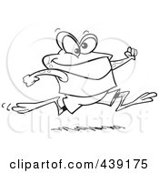 Poster, Art Print Of Cartoon Black And White Outline Design Of A Jogging Frog