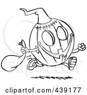 Royalty Free RF Clip Art Illustration Of A Cartoon Black And White Outline Design Of A Running Halloween Pumpkin