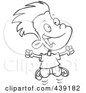 Poster, Art Print Of Cartoon Black And White Outline Design Of A Joyful Boy Jumping