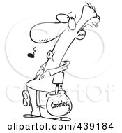 Royalty Free RF Clip Art Illustration Of A Cartoon Black And White Outline Design Of A Man Caught With His Hand In A Cookie Jar by toonaday