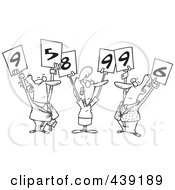 Poster, Art Print Of Cartoon Black And White Outline Design Of Judges Holding Up Numbers