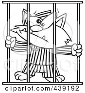 Royalty Free RF Clip Art Illustration Of A Cartoon Black And White Outline Design Of A Prisoner Cat by toonaday