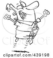 Poster, Art Print Of Cartoon Black And White Outline Design Of A Joyful Businessman Jumping