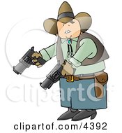 Cowboy Holding And Pointing Two Pistols Towards The Ground Clipart