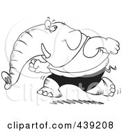Royalty Free RF Clip Art Illustration Of A Cartoon Black And White Outline Design Of A Jogging Elephant