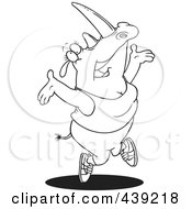 Royalty Free RF Clip Art Illustration Of A Cartoon Black And White Outline Design Of A Jazzercise Rhino