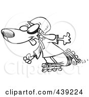 Poster, Art Print Of Cartoon Black And White Outline Design Of A Dog Roller Blading