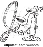 Royalty Free RF Clip Art Illustration Of A Cartoon Black And White Outline Design Of A Jaguar With His Tail In The Shape Of A J