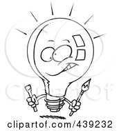 Poster, Art Print Of Cartoon Black And White Outline Design Of An Innovative Light Bulb