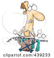 Cartoon Clueless Man Ironing Laundry